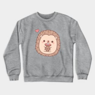 Cute Hedgehog Loves Drinking Bubble Tea Crewneck Sweatshirt